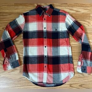 Merona Men’s Small Plaid Button Down Shirt Red Gray Long Sleeve NWT